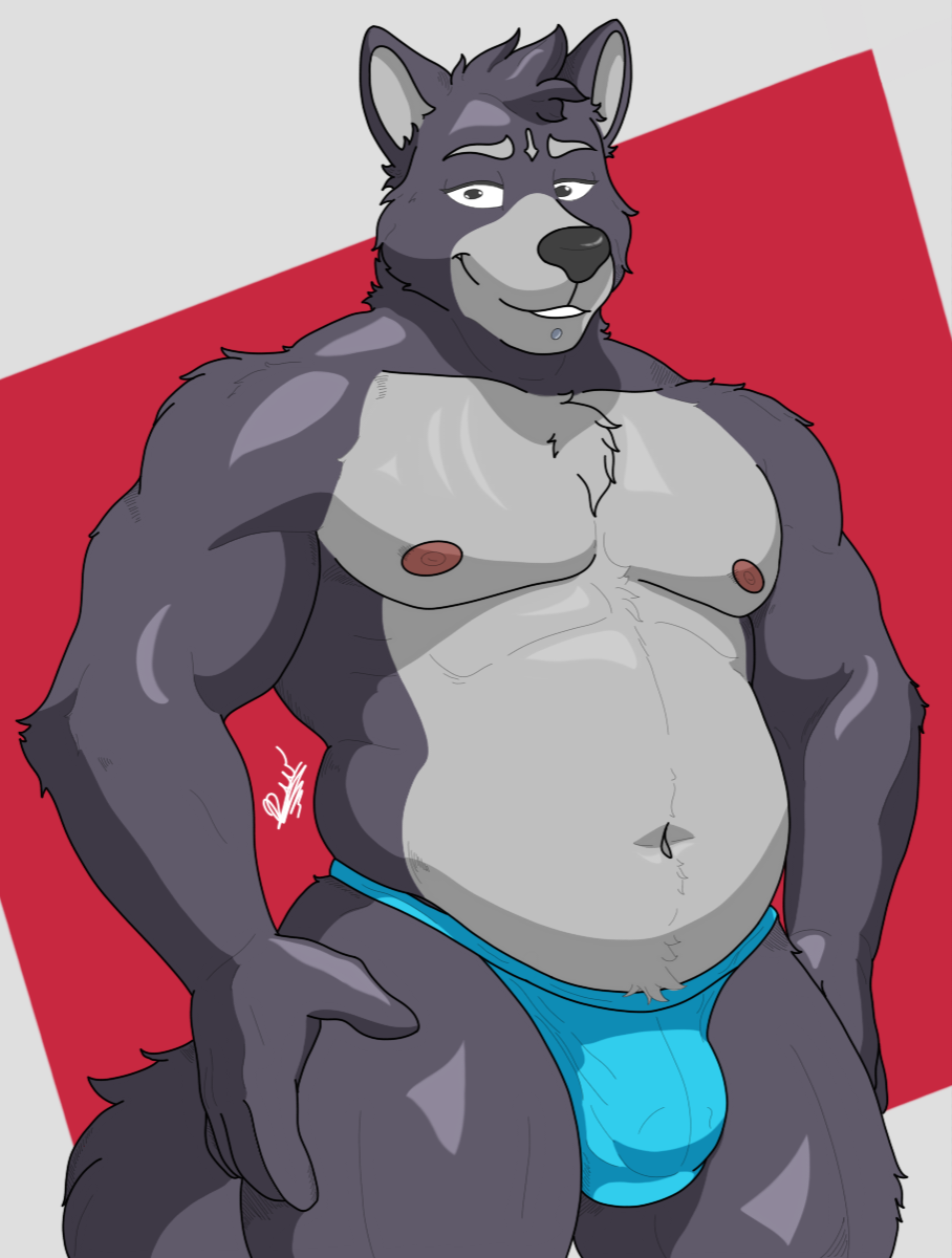 adastra adastra_(series) amicus_(adastra) anthro canid canine canis clothing delta_dewitt digital_media_(artwork) echo_project grey_body hi_res male mammal mic muscular muscular_male nipples simple_background solo underwear visual_novel wolf