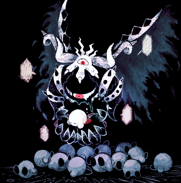 bad_end black_background closed_eyes commentary_request crown disembodied_limb horns kakuredo_ura kirby kirby's_return_to_dream_land_deluxe kirby_(series) lying magolor magolor_soul master_crown multiple_persona no_humans spoilers