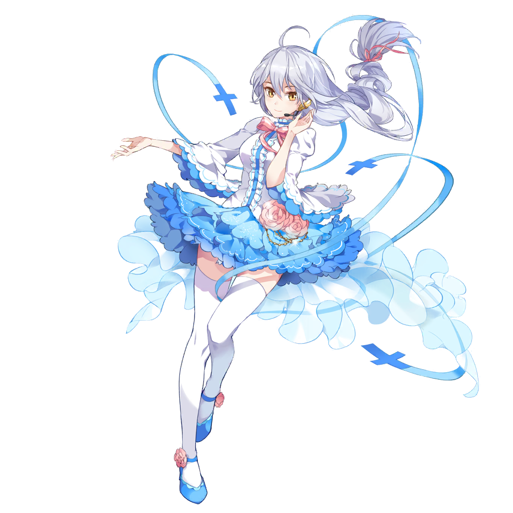 1girl ahoge ankle_flower benghuai_xueyuan breasts earpiece flower full_body honkai_(series) long_hair oath_of_judah official_art personification skirt solo thighhighs third-party_source transparent_background white_hair yellow_eyes