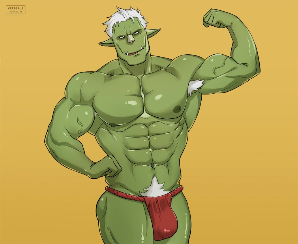 abs armpit_hair asian_clothing body_hair cerberus_arts clothing east_asian_clothing fundoshi goblin green_body green_skin hair humanoid humanoid_pointy_ears japanese_clothing male muscular muscular_humanoid muscular_male nipples pecs pubes rigurd_(that_time_i_got_reincarnated_as_a_slime) solo that_time_i_got_reincarnated_as_a_slime underwear vein veiny_muscles white_hair