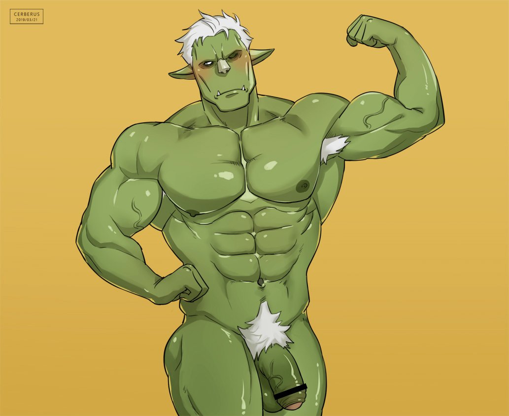 abs armpit_hair balls body_hair censored cerberus_arts genitals goblin green_body green_skin hair humanoid humanoid_genitalia humanoid_penis humanoid_pointy_ears male muscular muscular_humanoid muscular_male nipples pecs penis pubes rigurd_(that_time_i_got_reincarnated_as_a_slime) solo that_time_i_got_reincarnated_as_a_slime vein veiny_muscles veiny_penis white_hair
