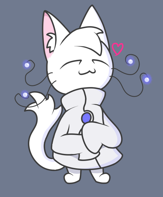 &lt;3 :3 cloak clothed clothing domestic_cat eyes_closed felid feline felis female fluffy fluffy_tail gooblie_2 grey_background head_tuft mammal oversized_sleeves simple_background smile solo tail tuft whiskers white_body white_clothing