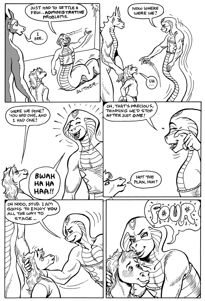 2023 anthro apode bedroom_eyes black_and_white blush comic dialogue draconcopode dragon english_text equid equine female flat_chested group gustav_(here_there_be_dragons) hair here_there_be_dragons horse karno larger_female laugh legless long_hair male male/female mammal monochrome muscular muscular_female naga narrowed_eyes reptile scalie seductive serpentine size_difference smaller_male snake text trio zashy