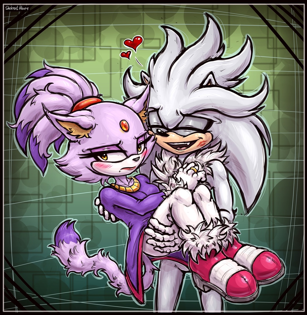 anthro blaze_the_cat blush boots bottomwear chest_tuft clothing domestic_cat duo eulipotyphlan felid feline felis female footwear fur grey_body grey_fur hedgehog jewelry male mammal necklace pants purple_body ring sega silver_the_hedgehog simple_background skeletalheart sketch smile sonic_the_hedgehog_(series) tail_hair teeth tuft white_bottomwear white_clothing white_pants white_tuft yellow_eyes