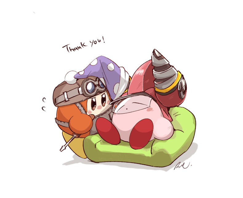 bel_(doting123) closed_eyes drill_kirby kirby kirby_(series) kirby_and_the_forgotten_land pillow sleeping twin_drill_kirby waddle_dee