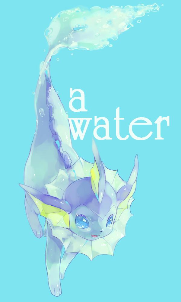 animal_focus blue_background blue_eyes bubble english_text fins full_body head_fins hideko_(l33l3b) looking_to_the_side no_humans open_mouth pokemon pokemon_(creature) simple_background smile solo underwater vaporeon water