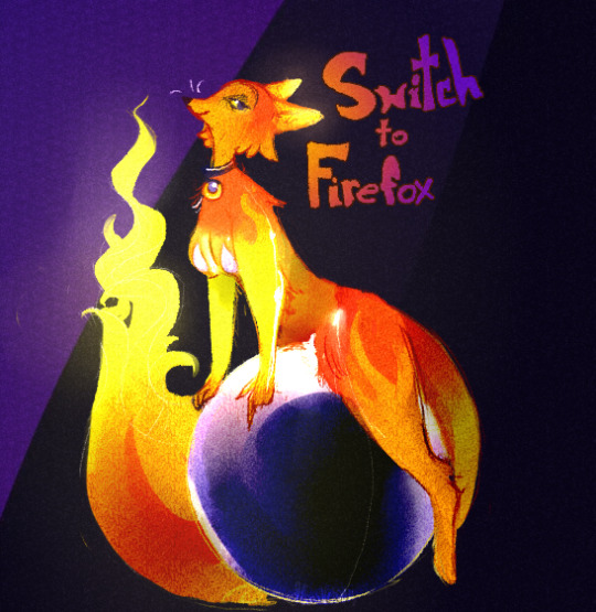 anthro big_breasts breasts canid canine collar digital_media_(artwork) digital_painting_(artwork) digitigrade english_text female fire firefox fox hair long_tail looking_aside lying mammal mozilla mozilla_firefox_(character) nipples on_front planet propaganda purple_eyes sandygarnelle short_hair smile solo suggestive tail text thick_thighs whiskers