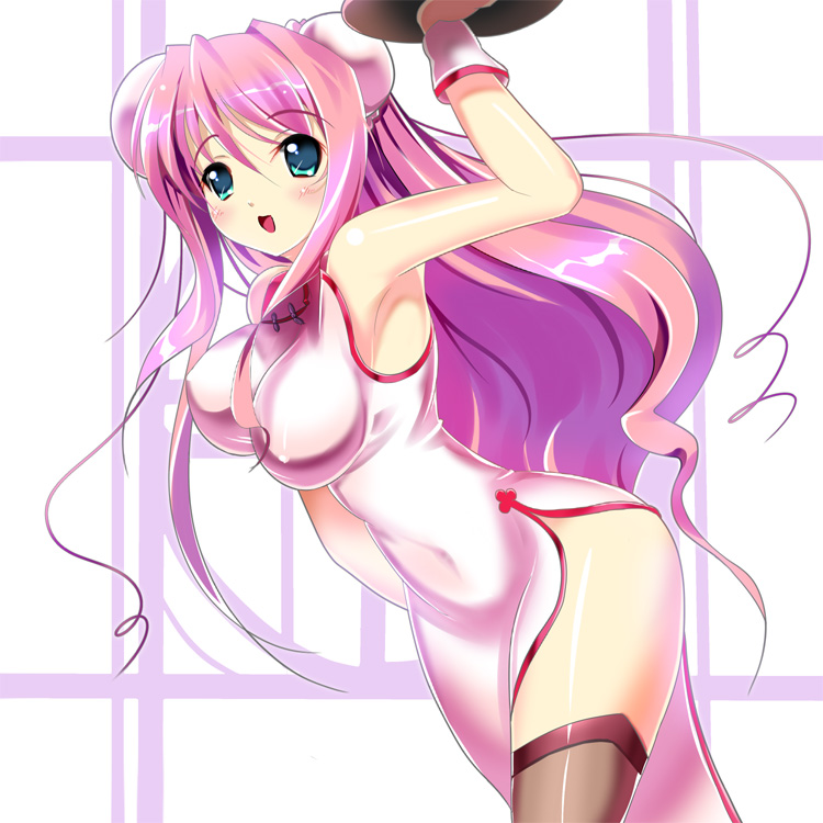 china_dress chinese_clothes dress long_hair original pink_hair solo sys.ao thighhighs