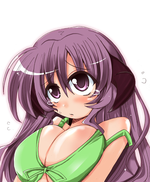 breasts cleavage hanyuu higurashi_no_naku_koro_ni horns large_breasts long_hair purple_eyes purple_hair