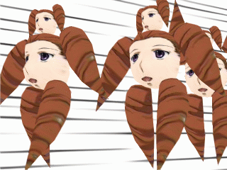 action animated animated_gif arms_up blue_eyes brown_hair expressionless gundam gundam_00 lowres mecha mileina_vashti multiple_girls no_nipples open_mouth running short_hair simple_background triplets twintails what