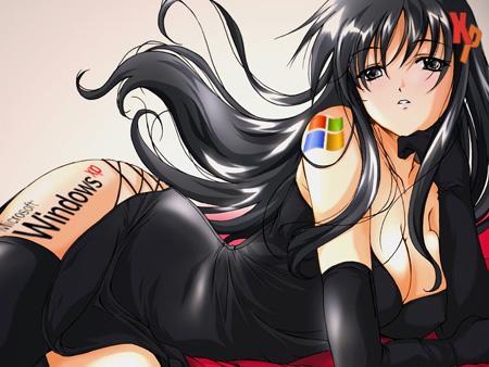 black_hair breasts cleavage large_breasts long_hair lowres os-tan solo thighhighs third-party_edit xp-tan