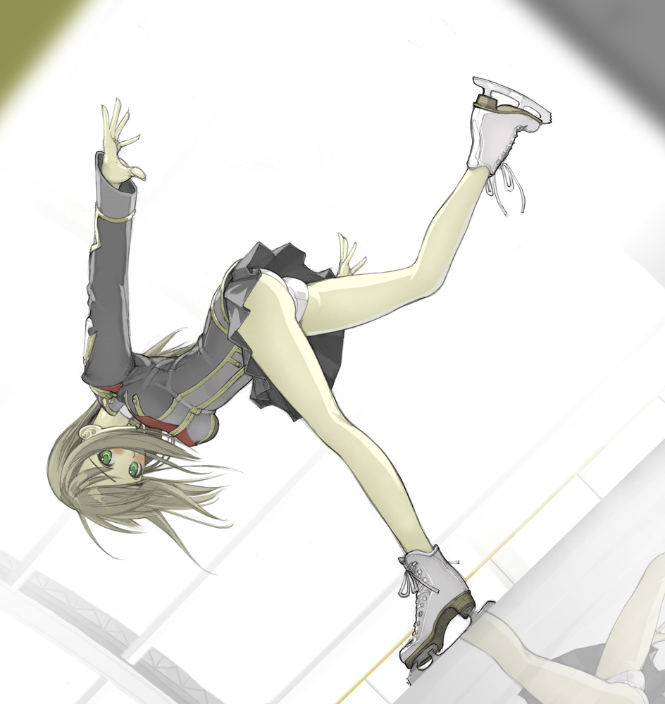 sexy figure_skating  The Big ImageBoard (TBIB) - 1girl ass blush brown hair figure skating green  eyes hands ice skates leg up legs nakabayashi reimei panties photoshop  (medium) reflection setsuko ohara skates skirt solo standing