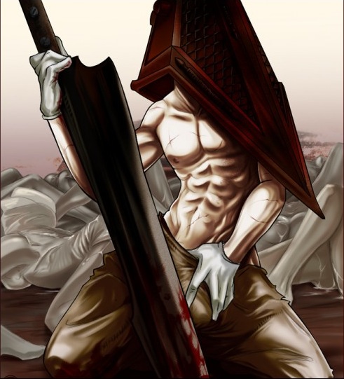 blood gloves muscle pyramid_head scar silent_hill sword topless weapon