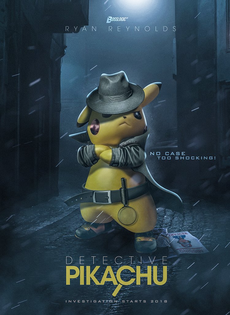 2017 ash_ketchum belt bosslogic clothing crossed_arms detailed_background detective_pikachu english_text fedora footwear grainy hat magnifying_glass missing_poster newspaper nintendo open_jacket pikachu pok&eacute;mon pok&eacute;mon:_detective_pikachu pok&eacute;mon_(species) poster red_cheeks serious shoes snow snowing standing street text video_games yellow_body