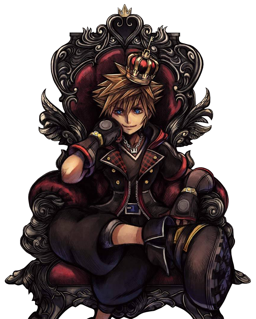 1boy armchair belt black_pants blue_eyes brown_hair chair cropped_legs crown gloves hand_on_own_face hood hoodie jewelry kingdom_hearts kingdom_hearts_iii legs_crossed looking_at_viewer mini_crown necklace nomura_tetsuya official_art open_clothes open_hoodie pants shoes smile sneakers solo sora_(kingdom_hearts) spiked_hair square_enix transparent_background v-neck zipper