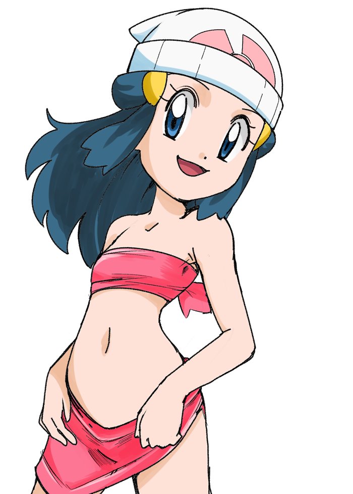 blue_eyes blue_hair creatures_(company) game_freak hainchu hikari_(pokemon) naked_ribbon navel nintendo pokemon pokemon_(anime) pokemon_dp_(anime) ribbon