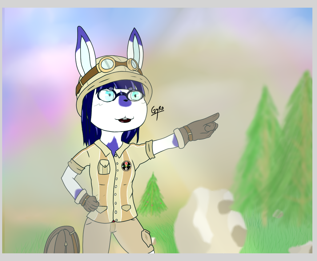 2019 anthro beige_clothes blue_eyes blue_fur clothed clothing digital_media_(artwork) eyebrow_dots eyewear female flat_colors frostbite fur goggles gyrodoodle hair hi_res lagomorph mammal open_mouth rabbit shorts smile solo white_fur
