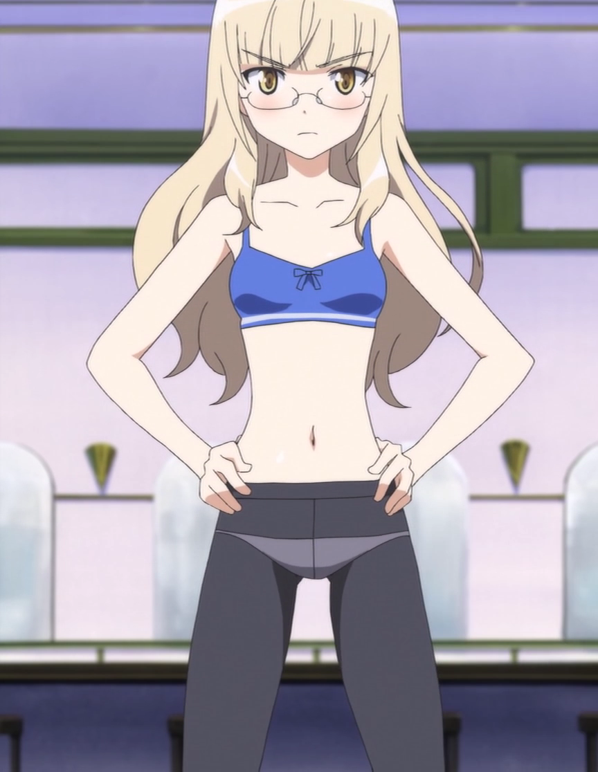 artist_request blonde_hair blush bra crotch_seam glasses lingerie long_hair navel panties panties_under_pantyhose pantyhose perrine_h_clostermann solo strike_witches underwear underwear_only world_witches_series yellow_eyes