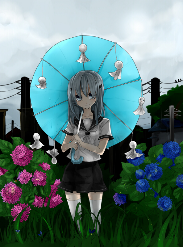 female flower girl grey_hair school_uniform
