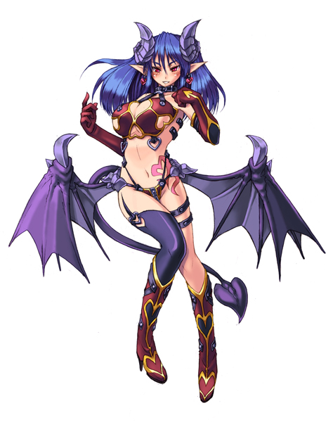 boots demon_girl high_heels horns kenkou_cross looking_at_viewer monster_girl monster_girl_encyclopedia official_art pointy_ears purple_hair shoes simple_background succubus succubus_(monster_girl_encyclopedia) white_background wings