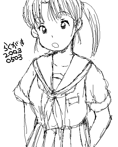 awatake_takahiro lowres monochrome ponytail school_uniform schoolgirl skirt