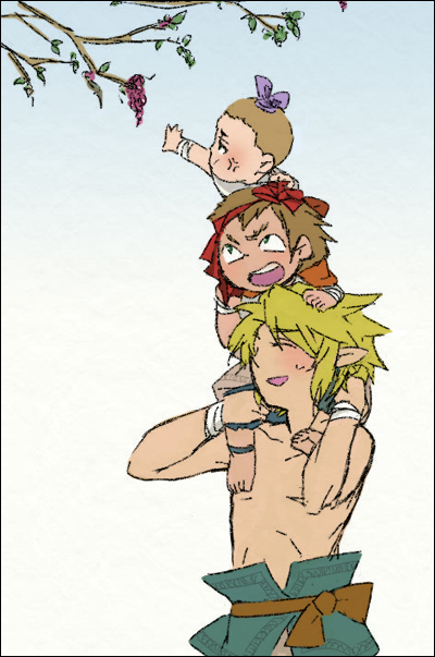 bad_id bad_pixiv_id blonde_hair brown_hair carrying kotatsuice link male_focus malo multiple_boys pointy_ears shirtless shoulder_carry smile talo the_legend_of_zelda the_legend_of_zelda:_twilight_princess