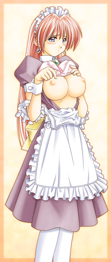 bb blush bra bra_lift breasts large_breasts lingerie maid open_clothes open_shirt shirt tears underwear