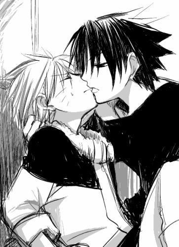 2boys artist_request kiss lowres male_focus monochrome multiple_boys naruto uchiha_sasuke uzumaki_naruto yaoi