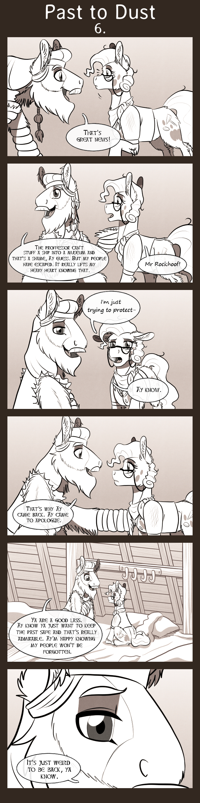 2018 comic dialogue english_text equid equine eyewear friendship_is_magic glasses horse inuhoshi-to-darkpen mammal monochrome my_little_pony pony professor_fossil_(mlp) rockhoof_(mlp) sepia text