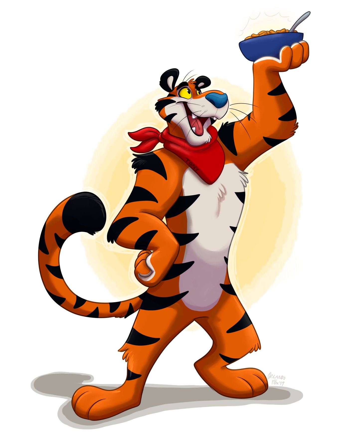 2019 anthro blue_nose by-nc-nd creative_commons felid frosted_flakes fur hi_res kellogg's male mammal mascot orlandofox pantherine simple_background stripes tiger tony_the_tiger