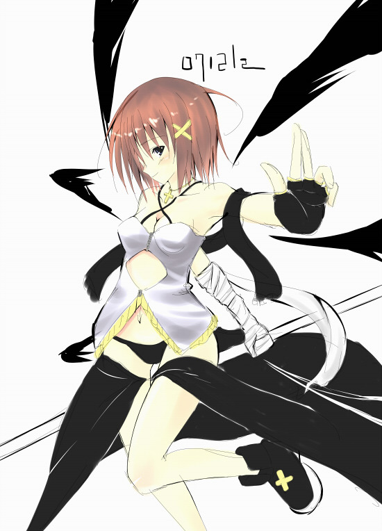 bare_legs black_panties blush brown_eyes brown_hair hair_ornament lyrical_nanoha mahou_shoujo_lyrical_nanoha midriff navel panties shoes short_hair simple_background sneakers solo star stomach underwear white_background wings x_hair_ornament yagami_hayate