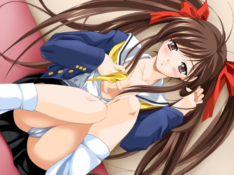 android_type_c berry's breasts brown_eyes brown_hair game_cg long_hair non-web_source open_clothes open_shirt panties pantyshot school_uniform shirt small_breasts solo suzuhira_hiro tune_up!! twintails underwear