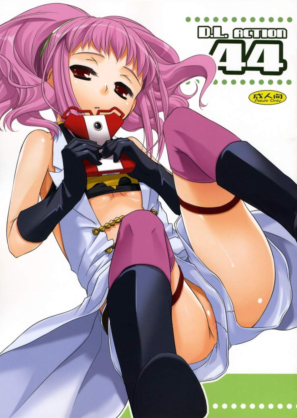 anya_alstreim breasts code_geass gloves highres knights_of_the_round_uniform nakajima_yuka no_bra no_panties pink_eyes red_eyes shorts solo thighhighs underboob