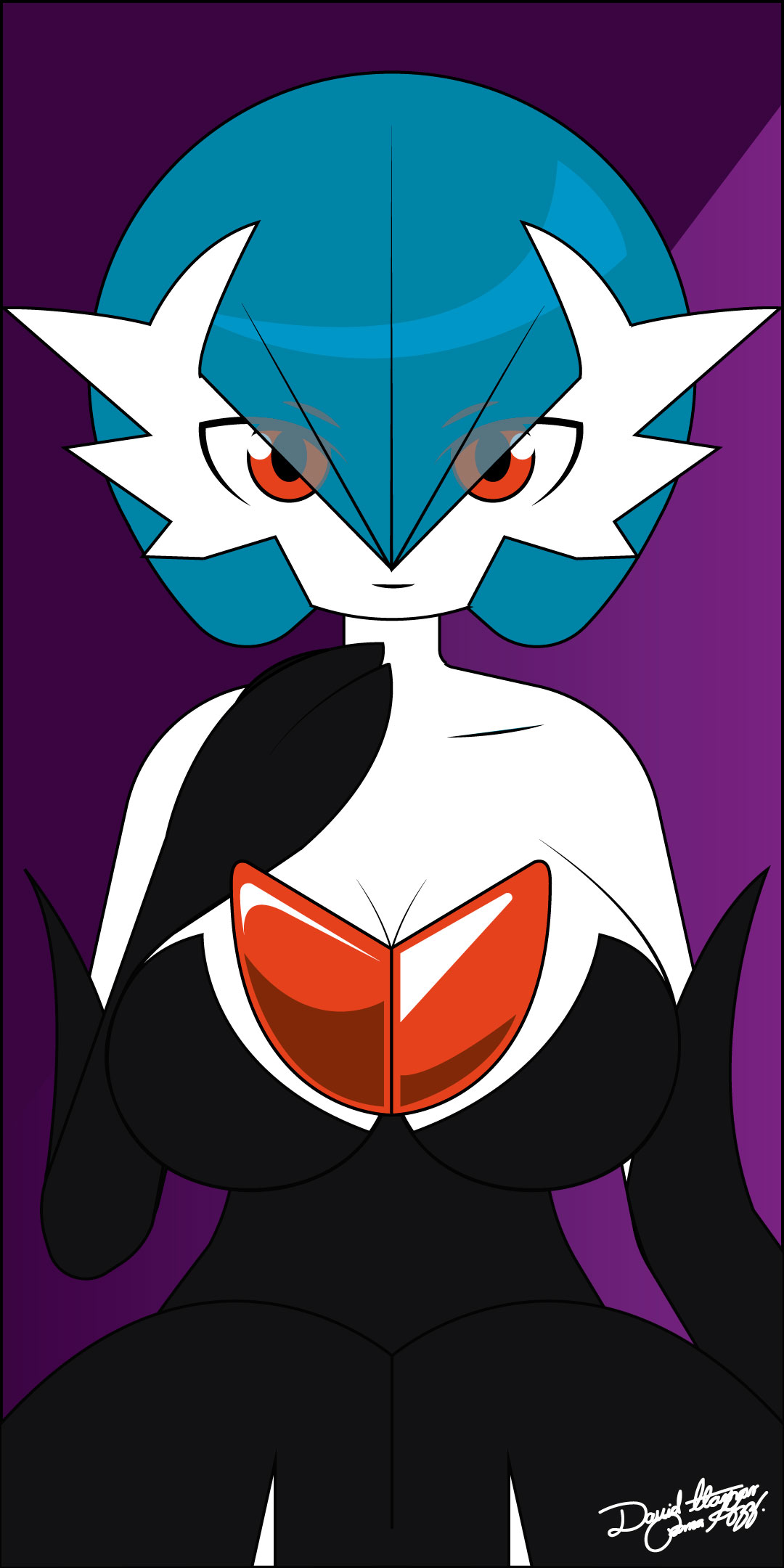 2019 big_breasts blue_hair breasts clothing digital_media_(artwork) dipgd female hair humanoid mega_evolution mega_gardevoir nintendo pok&eacute;mon pok&eacute;mon_(species) shiny shiny_pok&eacute;mon simple_background video_games