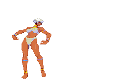 animated animated_gif barefoot bikini capoeira dancing dark_skin elena_(street_fighter) full_body handstand jewelry lowres muscle neck_ring pixel_art rotoscoping short_hair solo street_fighter street_fighter_iii_(series) swimsuit transparent_background white_hair