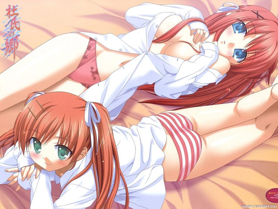 2girls bed blush lying multiple_girls panties underwear