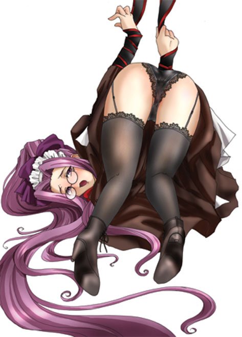 arms_behind_back artist_request ass bdsm bent_over blush bondage bound fate/hollow_ataraxia fate/stay_night fate_(series) garters glasses high_heels long_hair maid panties rider shoes solo thighhighs top-down_bottom-up underwear very_long_hair