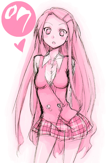 kakizaki_misa long_hair mahou_sensei_negima! mikami_komata monochrome numbered pink plaid plaid_skirt skirt solo