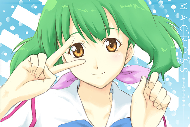 enosawa_kou green_hair macross macross_frontier ranka_lee school_uniform short_hair solo twintails yellow_eyes