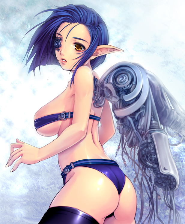 ass back blue_hair breasts fc_internazionale_milano large_breasts original personification pointy_ears serie_a short_hair soccer solo thighhighs underboob yellow_eyes yoko_juusuke