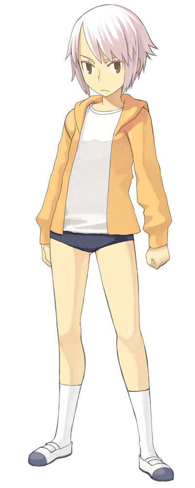brown_eyes buruma clenched_hand closed_mouth expressionless full_body gym_uniform jacket long_sleeves looking_at_viewer mary_janes open_clothes open_jacket original shoes short_hair silver_hair simple_background solo sportswear standing track_jacket white_background yu_65026