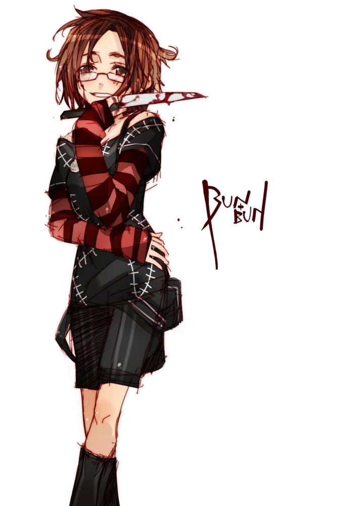 blood blood_on_face bunbun copyright_request glasses knife solo striped