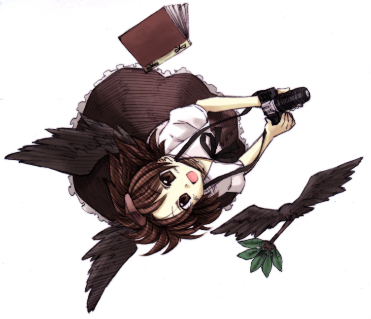 black_wings looking_at_viewer open_mouth shameimaru_aya smile solo suina touhou wings