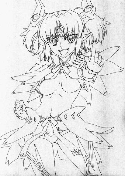 demon_girl greyscale isse monochrome original pointy_ears short_hair solo twintails