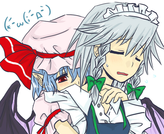 bat_wings braid hat izayoi_sakuya maid multiple_girls remilia_scarlet ribbon touhou wings yomegane