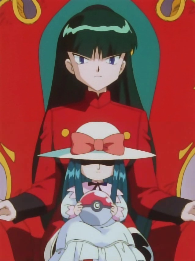 doll green_hair gym_leader holding holding_poke_ball long_hair natsume_(pokemon) poke_ball poke_ball_(generic) pokemon pokemon_(anime) purple_eyes screencap stitched third-party_edit