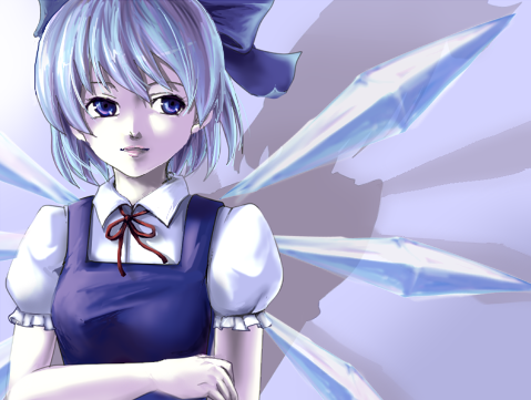 artist_request blue_eyes blue_hair cirno lowres pale_skin ribbon short_hair solo touhou wings