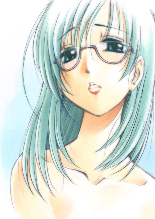 copyright_request glasses green_eyes green_hair katou_ryouichi solo