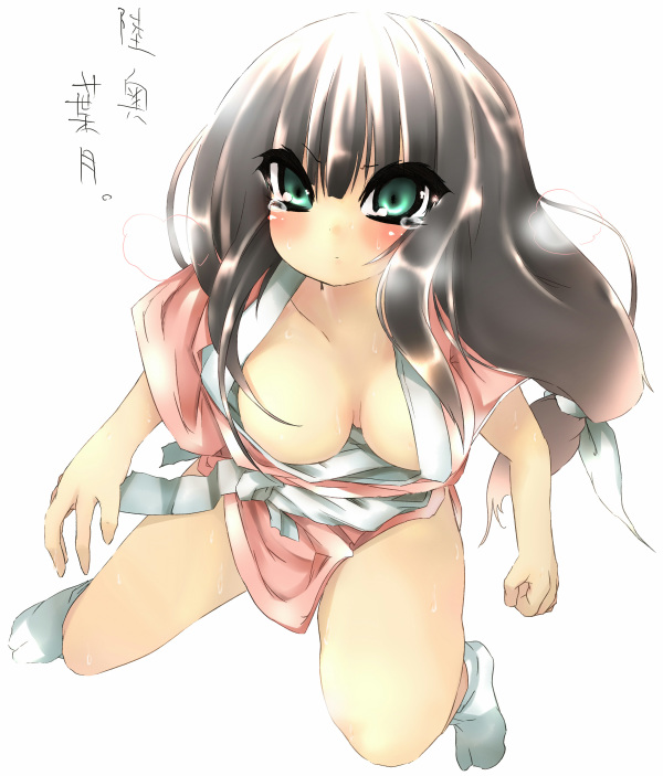 asano_shimon breasts cleavage copyright_request green_eyes large_breasts solo tears