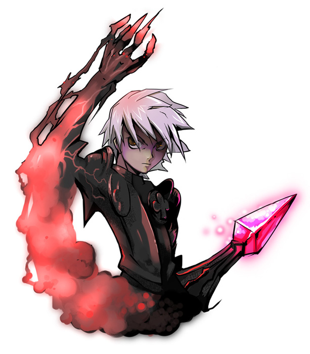 4hands belderiver black_armor brown_eyes claws expressionless fire flame glowing grey_hair looking_at_viewer male_focus odin_sphere oswald_(odin_sphere) shaded_face shadow_knight solo spikes upper_body white_background